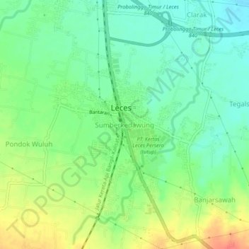 Sumberkedawung topographic map, elevation, terrain