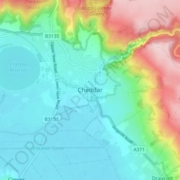 Cheddar topographic map, elevation, terrain