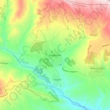Manglisi topographic map, elevation, terrain