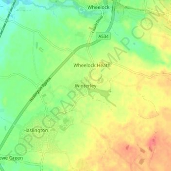 Winterley topographic map, elevation, terrain