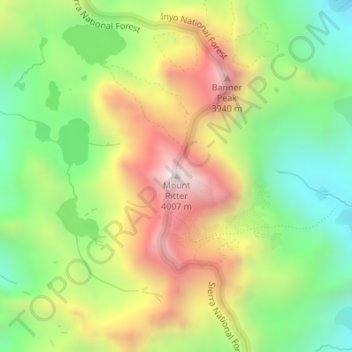 Mount Ritter topographic map, elevation, terrain