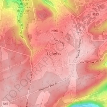 Boncelles topographic map, elevation, terrain
