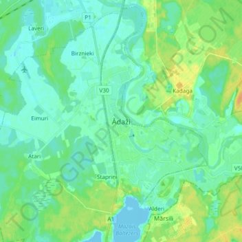 Ādaži topographic map, elevation, terrain