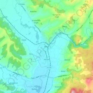 Klinë topographic map, elevation, terrain