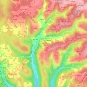 Les Chaties topographic map, elevation, terrain