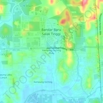 Kampung Giching Hulu topographic map, elevation, terrain