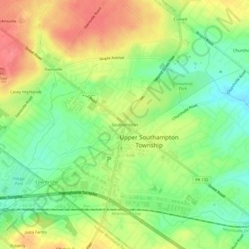 Southampton topographic map, elevation, terrain