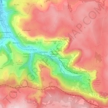 Le Monteil topographic map, elevation, terrain