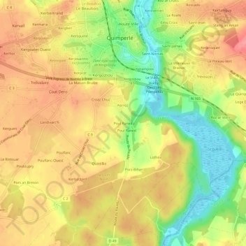 Poul Raned topographic map, elevation, terrain