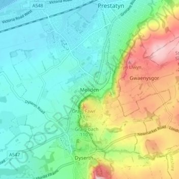 Meliden topographic map, elevation, terrain