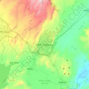 Adama topographic map, elevation, terrain