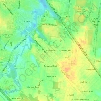 Green Acres topographic map, elevation, terrain