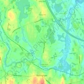 Wethersfield topographic map, elevation, terrain