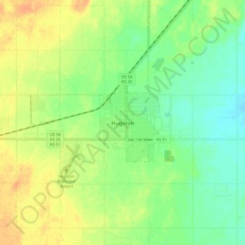 Hugoton topographic map, elevation, terrain