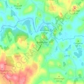 Ballyhaise topographic map, elevation, terrain