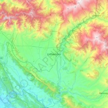 Udhampur topographic map, elevation, terrain