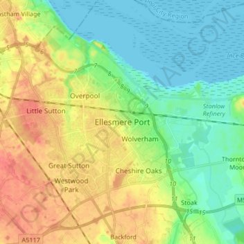 Ellesmere Port topographic map, elevation, terrain