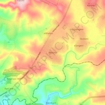 Bhisho topographic map, elevation, terrain