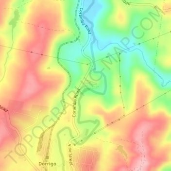 Dangar Falls topographic map, elevation, terrain