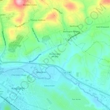 Bloomington Heights topographic map, elevation, terrain