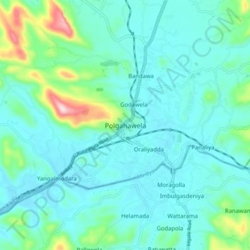 Polgahawela topographic map, elevation, terrain