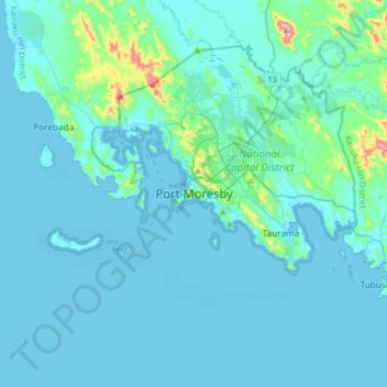 Port Moresby topographic map, elevation, terrain