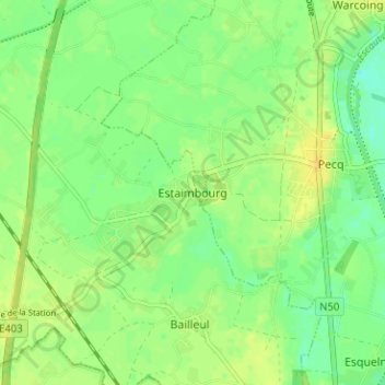 Estaimbourg topographic map, elevation, terrain