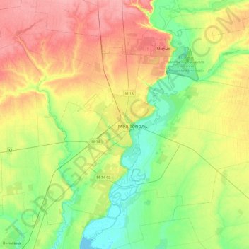 Melitopol topographic map, elevation, terrain