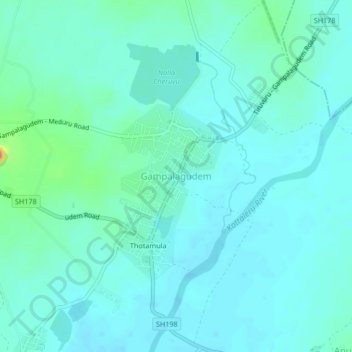 Gampalagudem topographic map, elevation, terrain