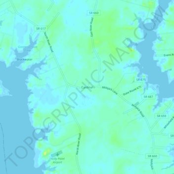 Cardinal topographic map, elevation, terrain