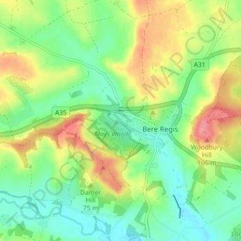 Shitterton topographic map, elevation, terrain