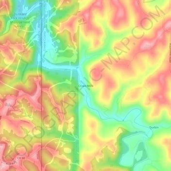 Crows Mills topographic map, elevation, terrain
