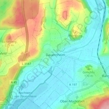 Dauernheim topographic map, elevation, terrain