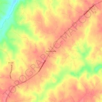 Guinea Mills topographic map, elevation, terrain