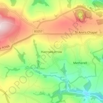 Harrowbarrow topographic map, elevation, terrain