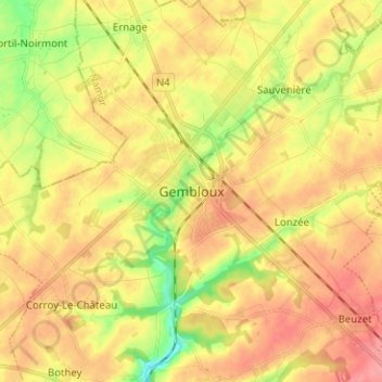Gembloux topographic map, elevation, terrain