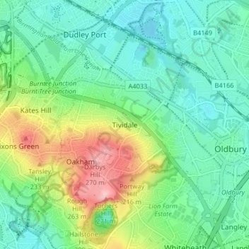 Tividale topographic map, elevation, terrain