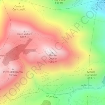 Monte Cuccio topographic map, elevation, terrain