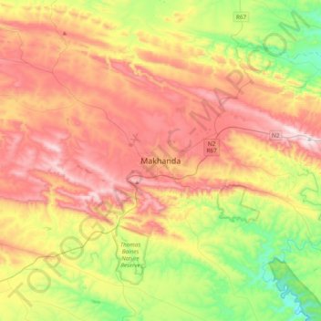 Makhanda (Grahamstown) topographic map, elevation, terrain