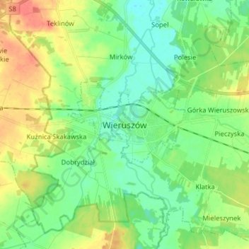 Wieruszów topographic map, elevation, terrain