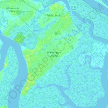 Wilmington Island topographic map, elevation, terrain