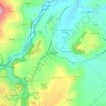 Massagette topographic map, elevation, terrain