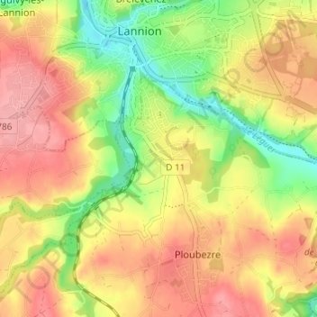 Kerzevean topographic map, elevation, terrain