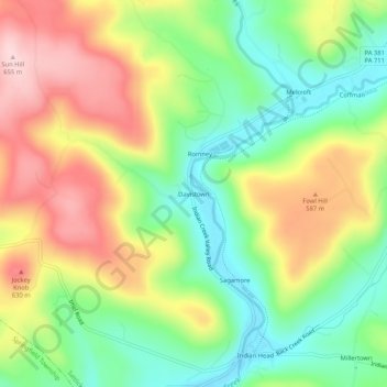 Davistown topographic map, elevation, terrain