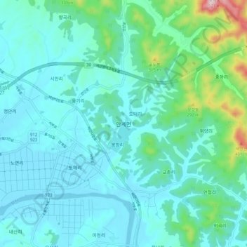 Angye-myeon topographic map, elevation, terrain