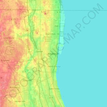 Waukegan topographic map, elevation, terrain
