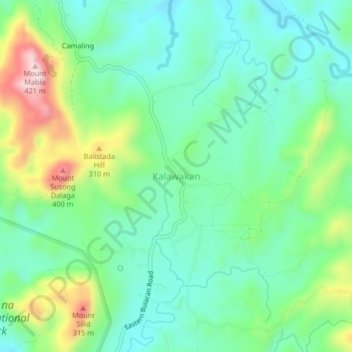Kalawakan topographic map, elevation, terrain
