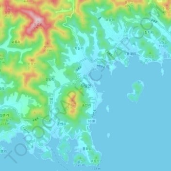 Hail-myeon topographic map, elevation, terrain