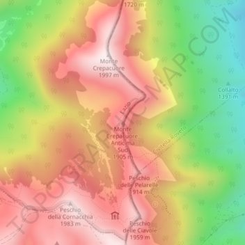 Monte Crepacuore, Anticima Sud topographic map, elevation, terrain