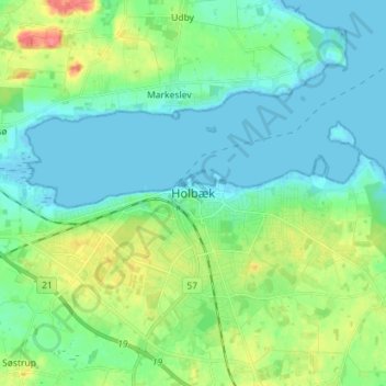 Holbæk topographic map, elevation, terrain